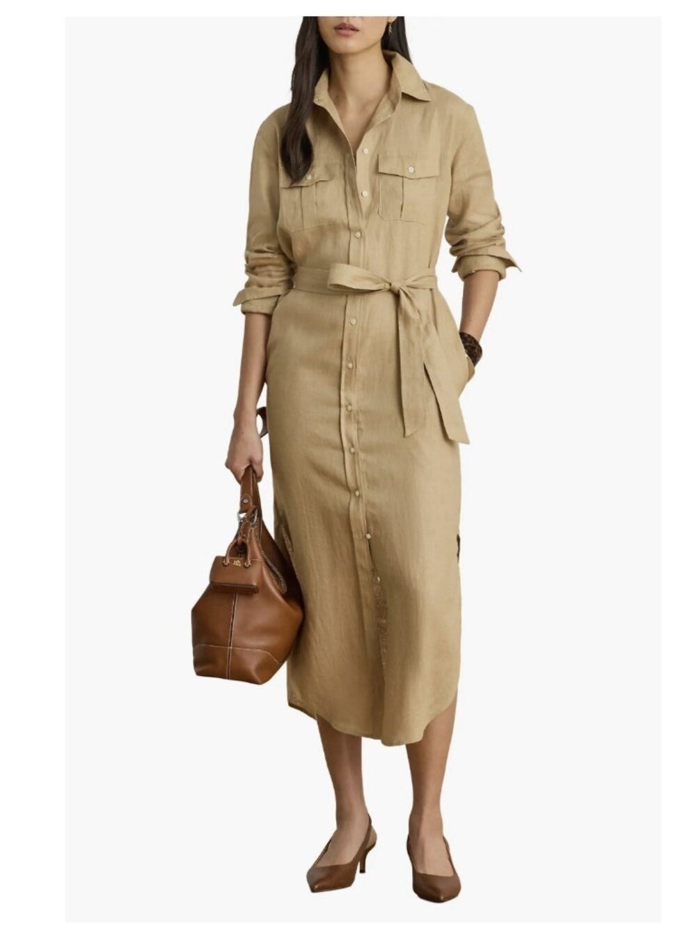 Ralph Lauren Long Sleeve Collared Shirt Dress8 Pockets Linen Relax Fit